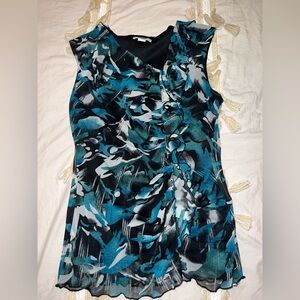 Cato Teal and Black Abstract Blouse